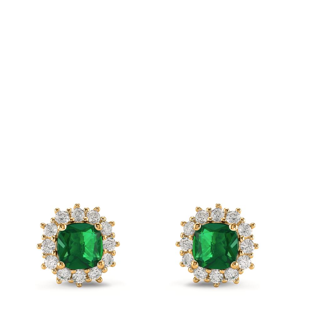 Stud earrings Silver Zirconia Green, 26 Stones Yellow Gold plated Ø10.5 mm