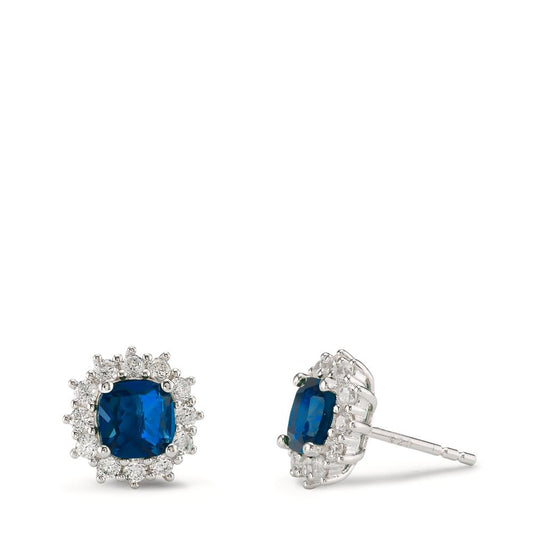 Stud earrings Silver Zirconia Blue, 26 Stones Rhodium plated Ø10.5 mm