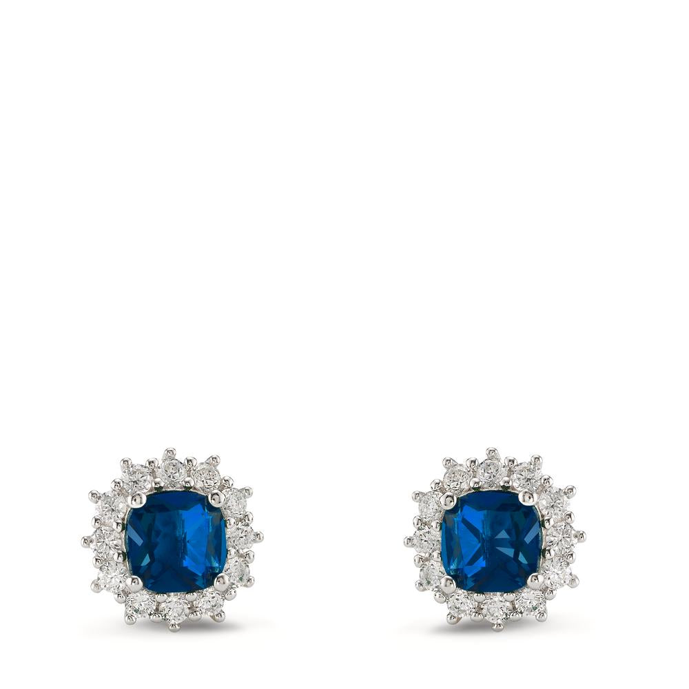 Stud earrings Silver Zirconia Blue, 26 Stones Rhodium plated Ø10.5 mm