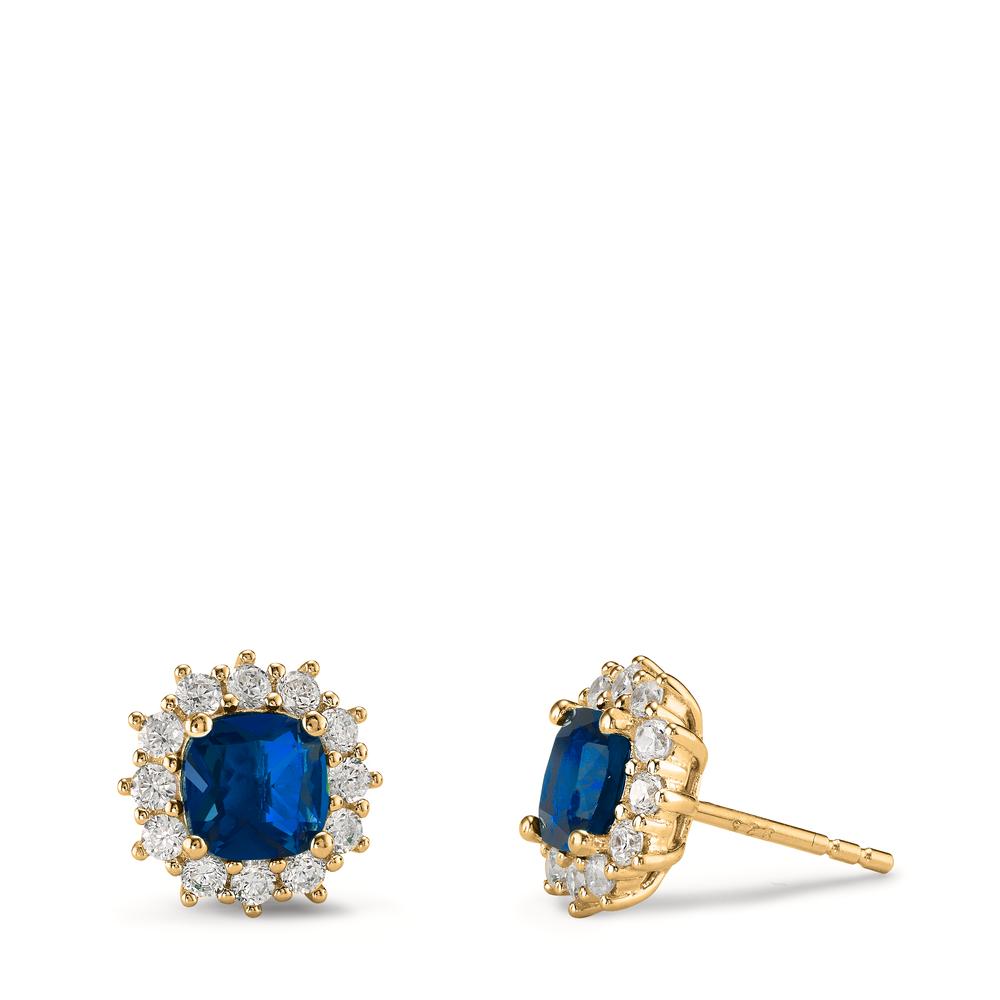 Stud earrings Silver Zirconia Blue Yellow Gold plated Ø10.5 mm