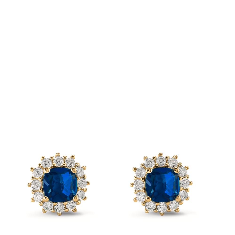 Stud earrings Silver Zirconia Blue Yellow Gold plated Ø10.5 mm