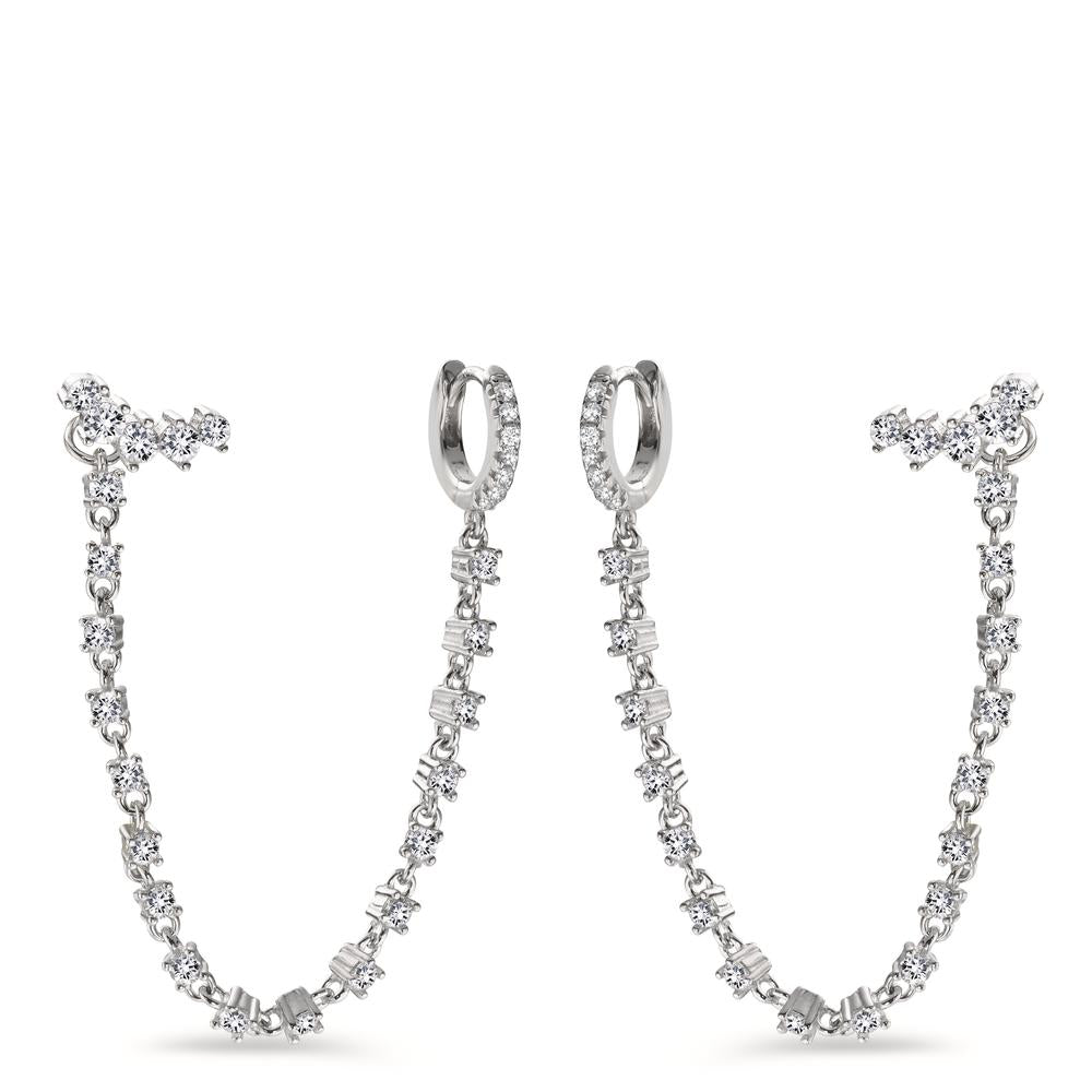 Earrings Silver Zirconia White Rhodium plated