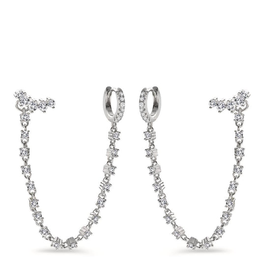 Earrings Silver Zirconia White Rhodium plated