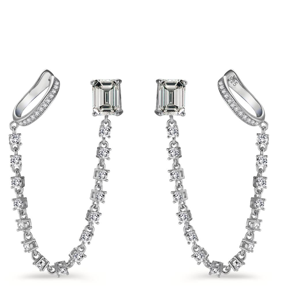 Earrings Silver Zirconia White, 8 mm Rhodium plated Ø10 mm