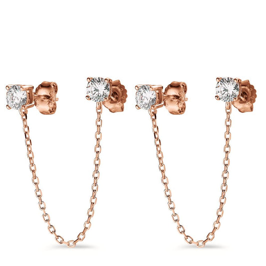 Stud earrings Silver Zirconia 2 Stones Rose Gold plated