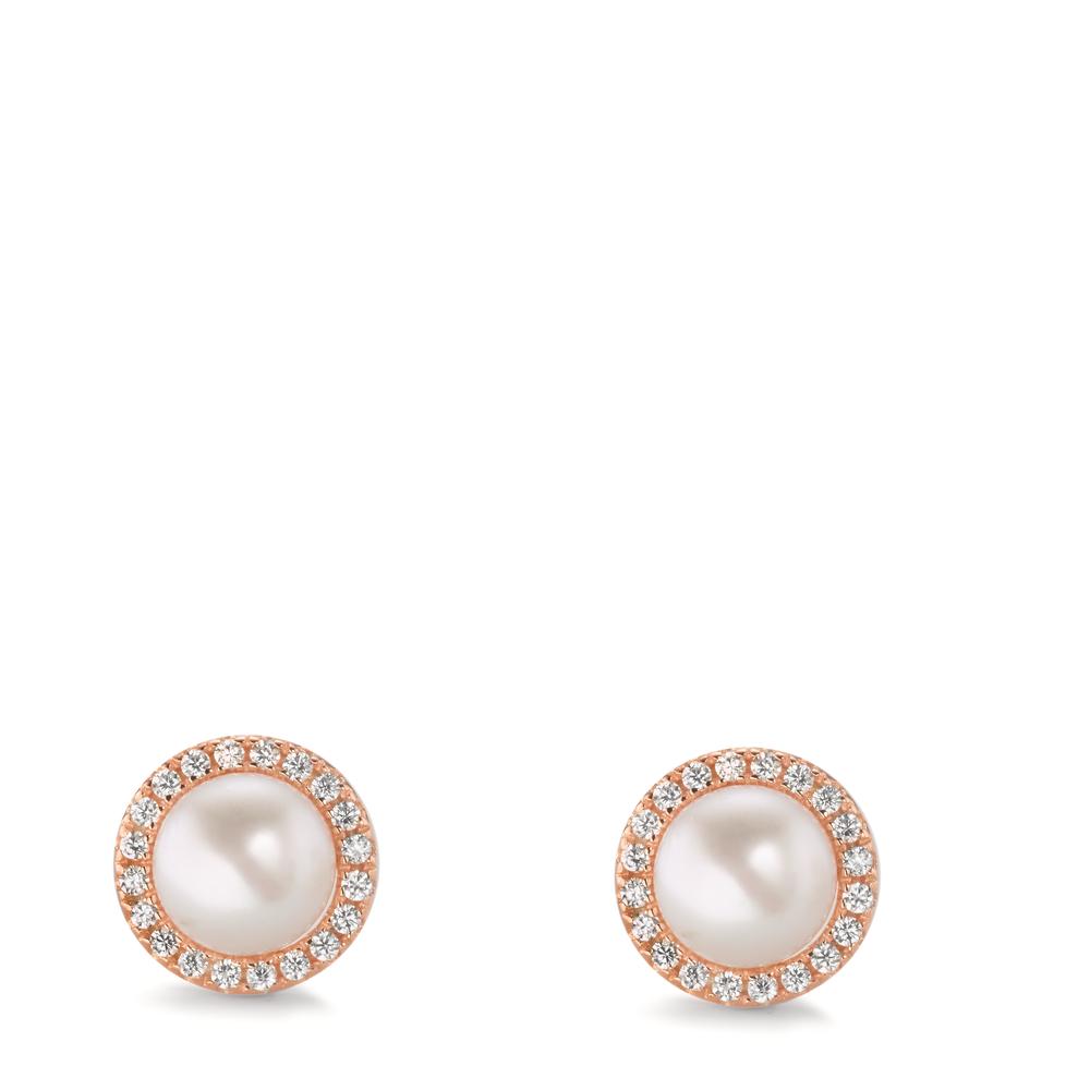 Stud earrings Silver Zirconia Rose Gold plated Freshwater pearl Ø9 mm