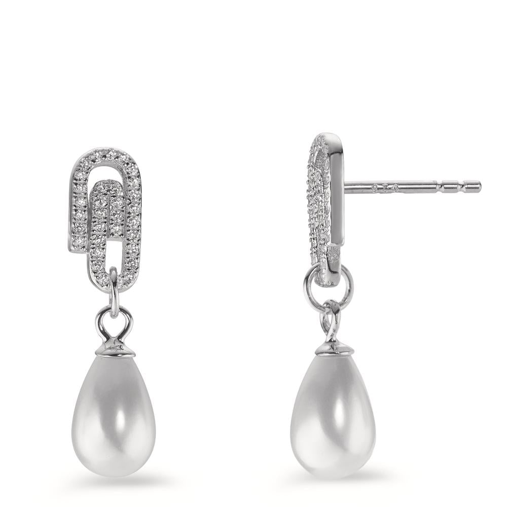 Drop Earrings Silver Zirconia Rhodium plated Shining pearls