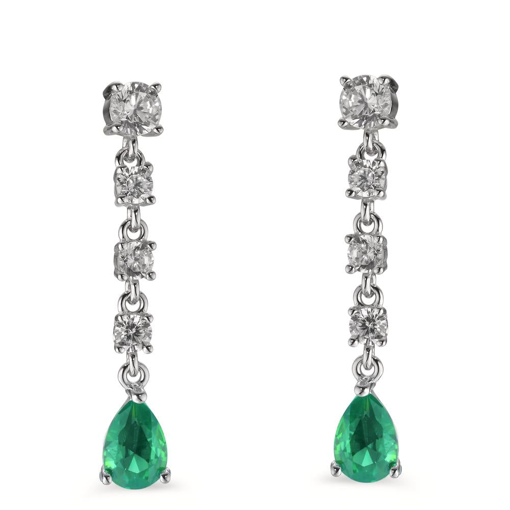 Drop Earrings Silver Zirconia Green, 10 Stones Rhodium plated