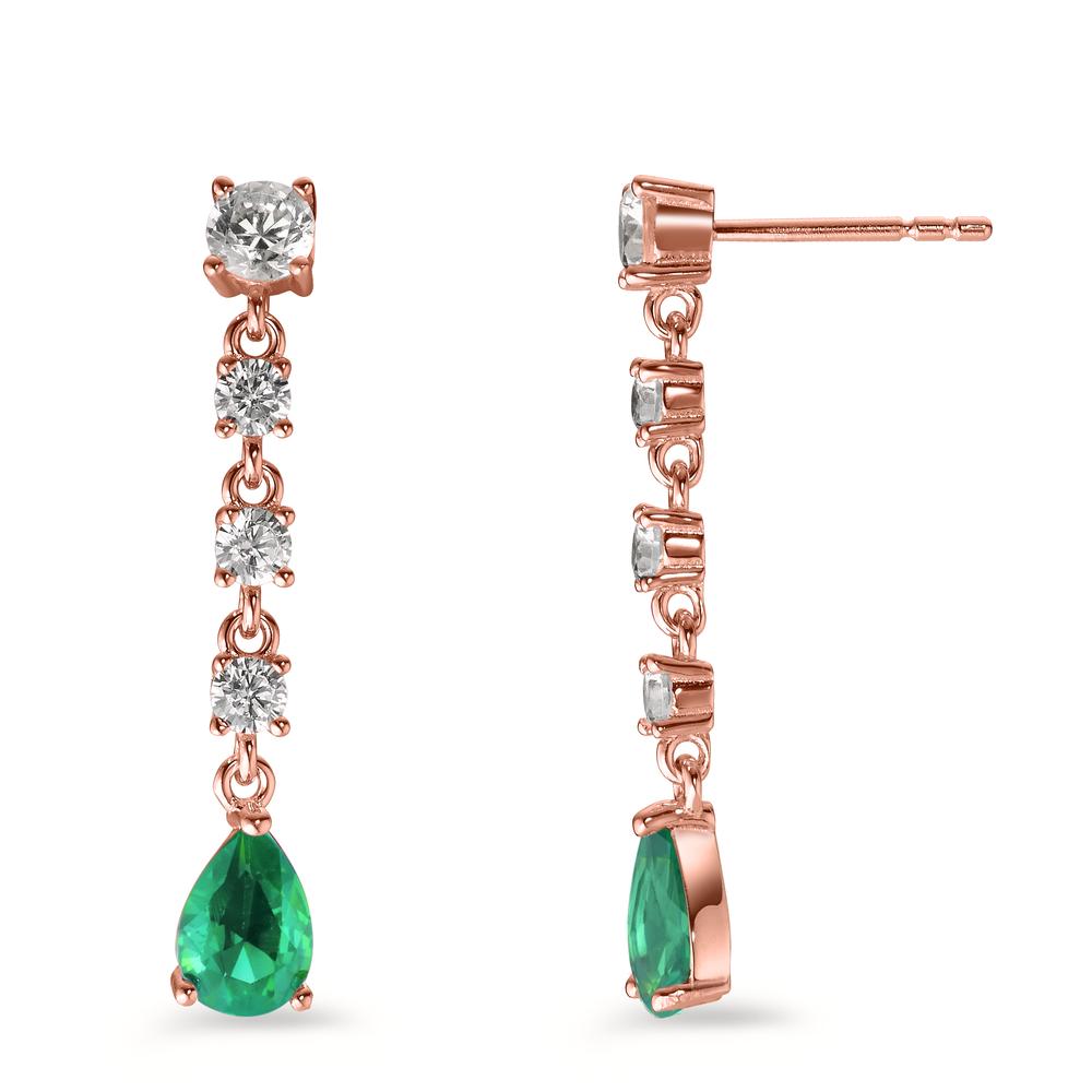 Drop Earrings Silver Zirconia Green, 10 Stones Rose Gold plated