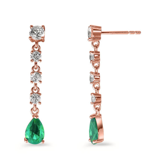 Drop Earrings Silver Zirconia Green, 10 Stones Rose Gold plated