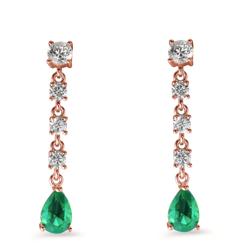 Drop Earrings Silver Zirconia Green, 10 Stones Rose Gold plated