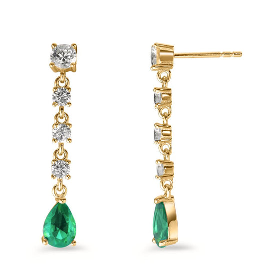 Drop Earrings Silver Zirconia Green, 10 Stones Yellow Gold plated