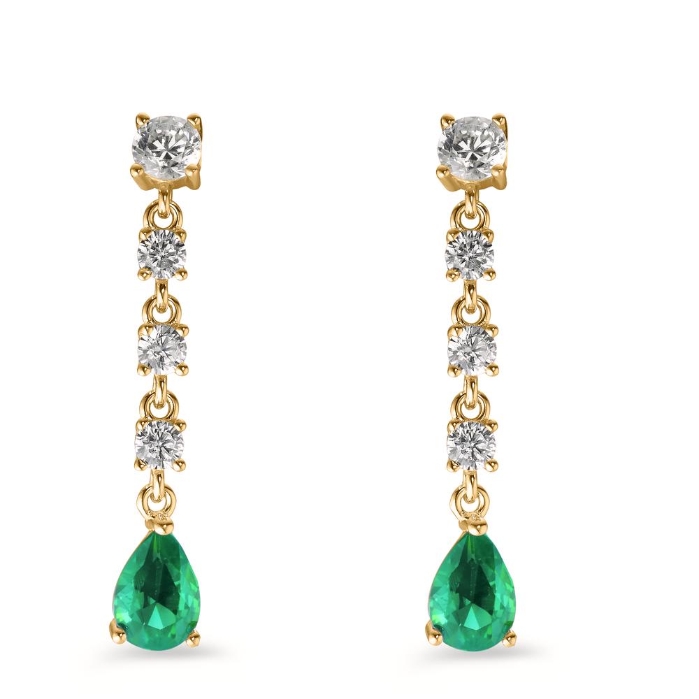 Drop Earrings Silver Zirconia Green, 10 Stones Yellow Gold plated