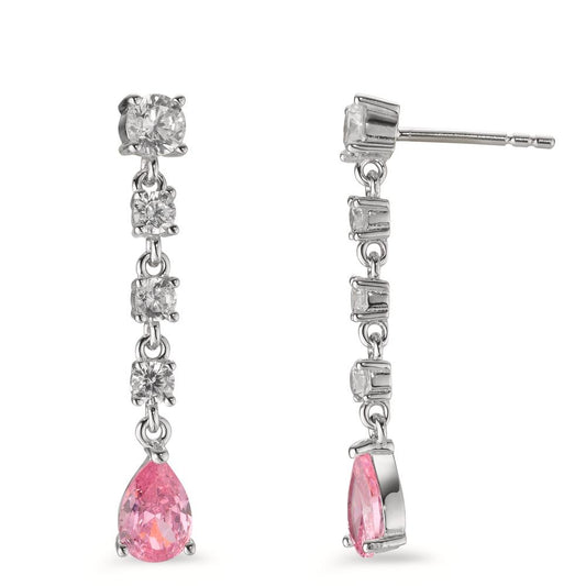 Drop Earrings Silver Zirconia Rose, 10 Stones Rhodium plated