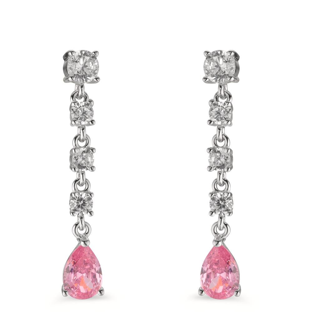 Drop Earrings Silver Zirconia Rose, 10 Stones Rhodium plated