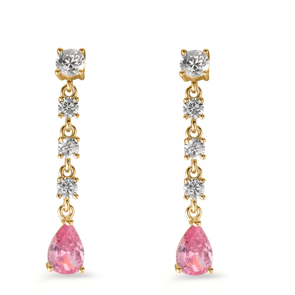 Drop Earrings Silver Zirconia Rose, 10 Stones Yellow Gold plated