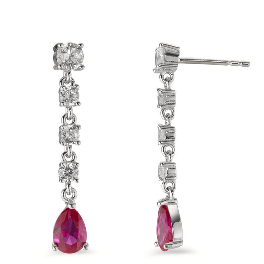 Drop Earrings Silver Zirconia Pink, 10 Stones Rhodium plated