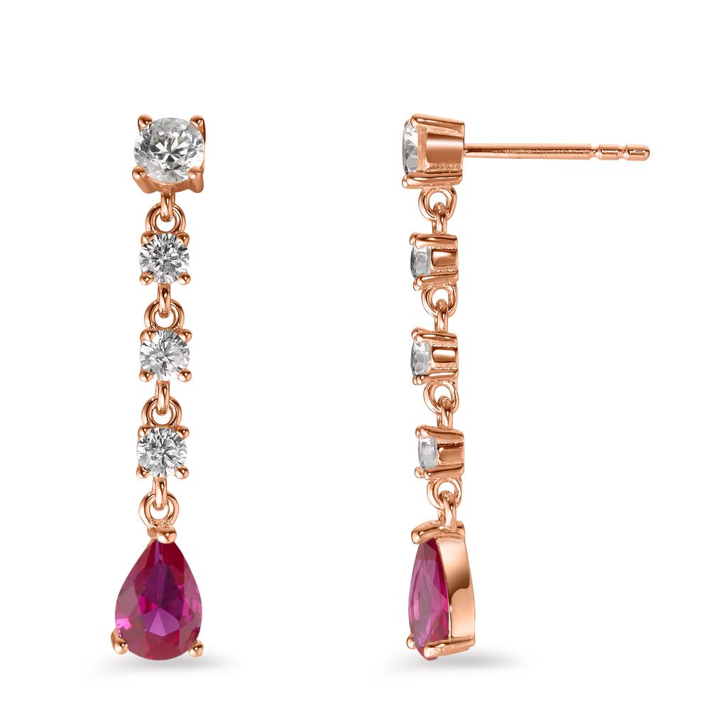 Drop Earrings Silver Zirconia Pink, 10 Stones Rose Gold plated