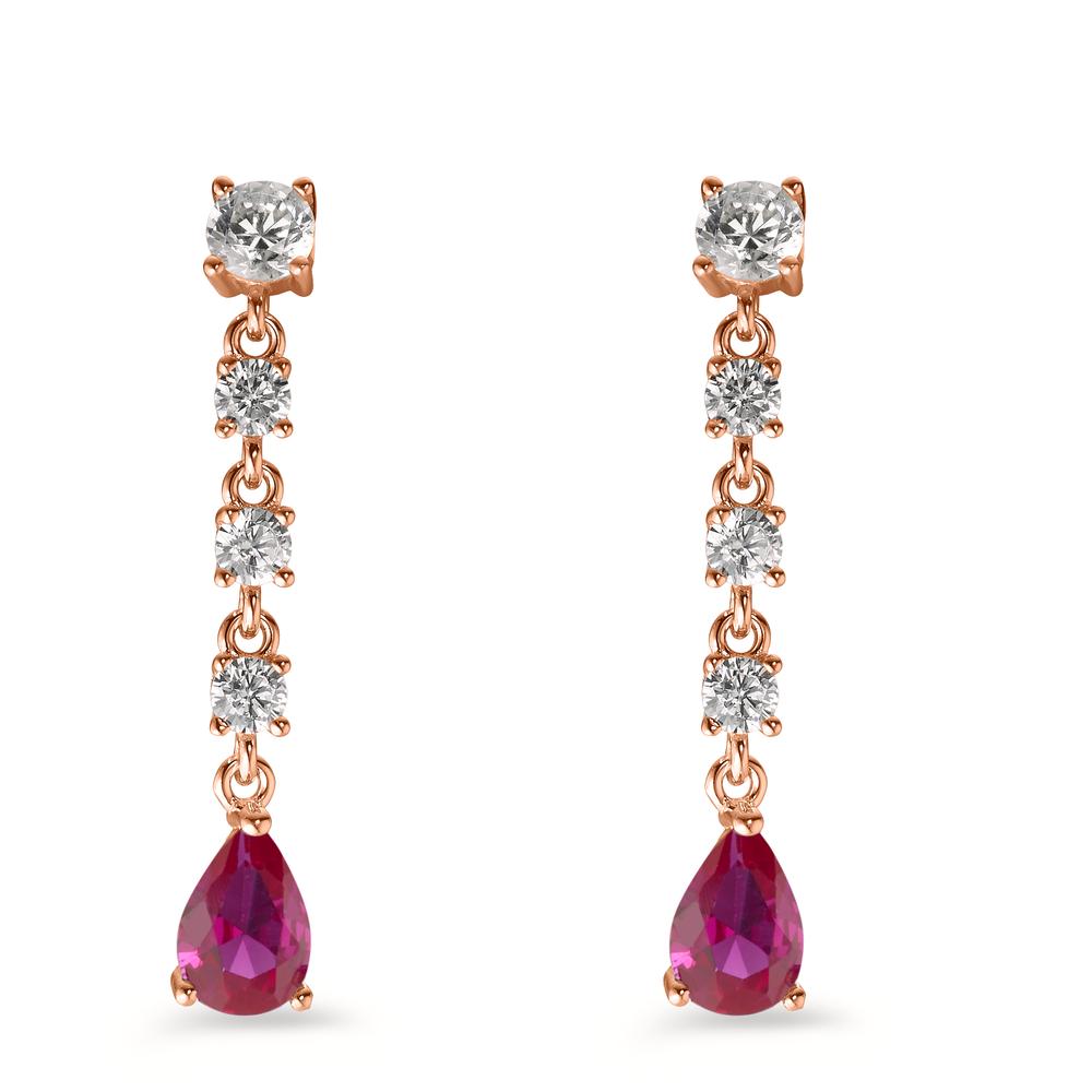 Drop Earrings Silver Zirconia Pink, 10 Stones Rose Gold plated