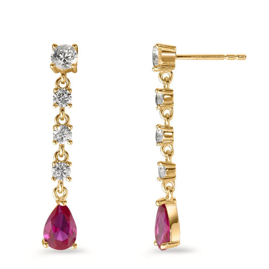 Drop Earrings Silver Zirconia Pink, 10 Stones Yellow Gold plated