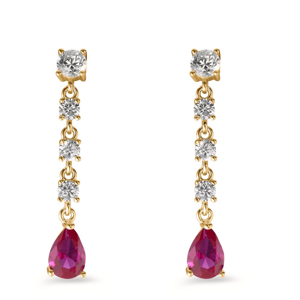 Drop Earrings Silver Zirconia Pink, 10 Stones Yellow Gold plated