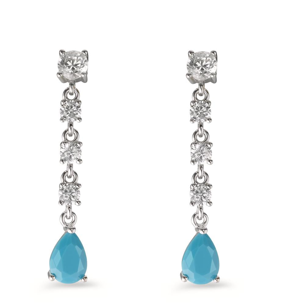 Drop Earrings Silver Zirconia Turquoise, 10 Stones Rhodium plated