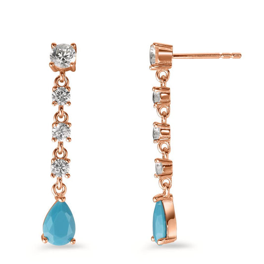 Drop Earrings Silver Zirconia Turquoise, 10 Stones Rose Gold plated