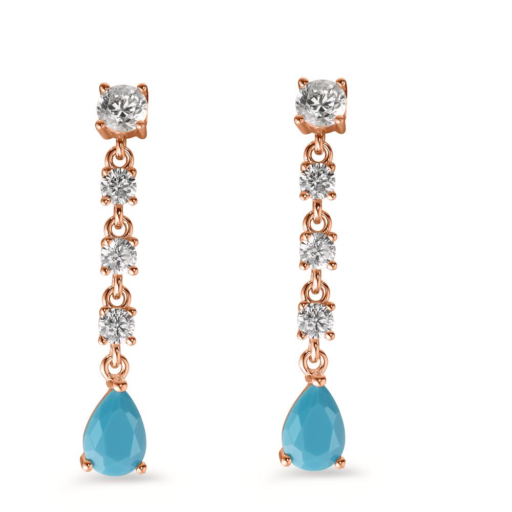 Drop Earrings Silver Zirconia Turquoise, 10 Stones Rose Gold plated