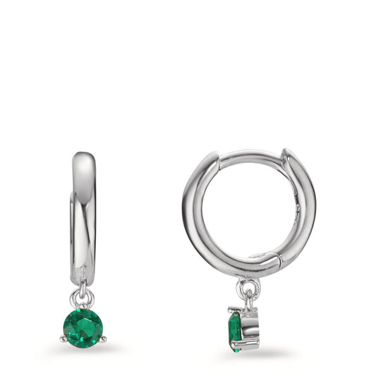 Hinged hoop Silver Zirconia Green, 2 Stones Rhodium plated