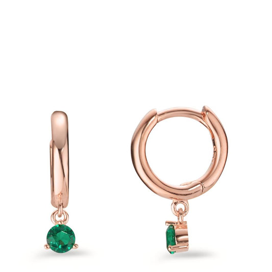 Hinged hoop Silver Zirconia Green, 2 Stones Rose Gold plated