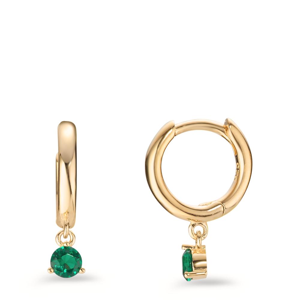 Hinged hoop Silver Zirconia Green, 2 Stones Yellow Gold plated