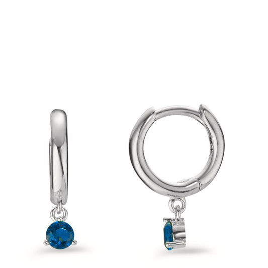 Hinged hoop Silver Zirconia Blue, 2 Stones Rhodium plated