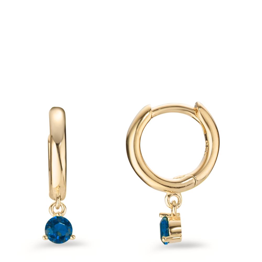 Hinged hoop Silver Zirconia Blue, 2 Stones Yellow Gold plated