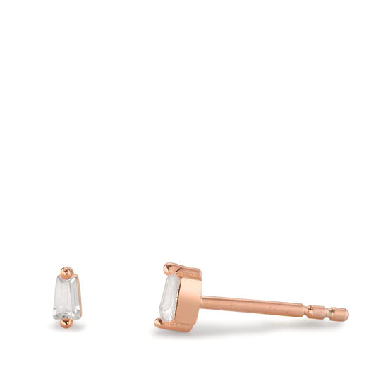 Stud earrings Silver Zirconia 2 Stones Rose Gold plated