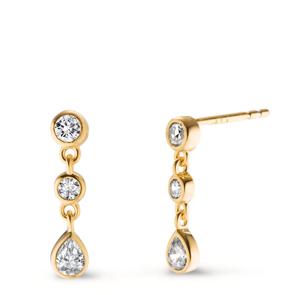 Drop Earrings Silver Zirconia 6 Stones Yellow Gold plated