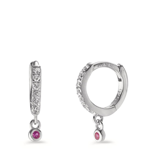 Hinged hoop Silver Zirconia Pink, 16 Stones Rhodium plated