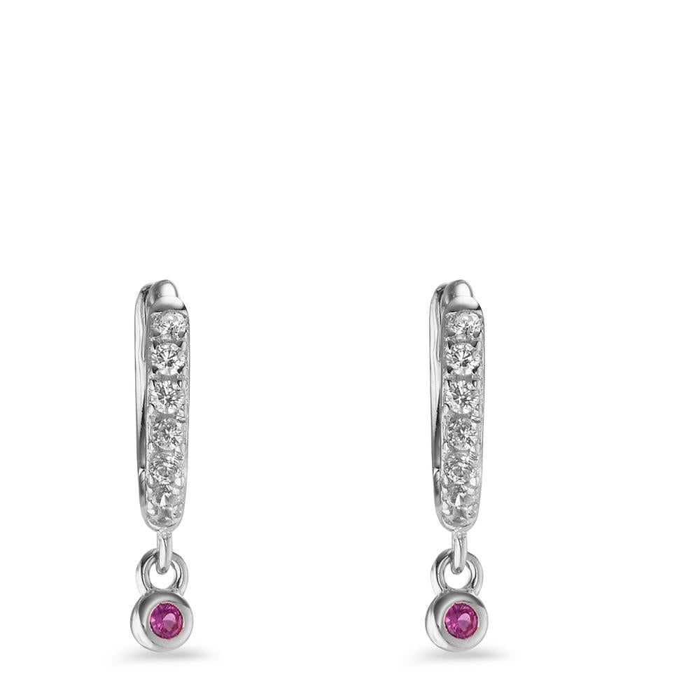 Hinged hoop Silver Zirconia Pink, 16 Stones Rhodium plated