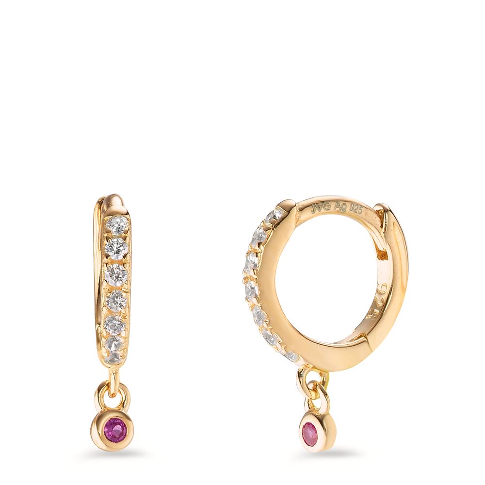 Hinged hoop Silver Zirconia Pink, 16 Stones Yellow Gold plated