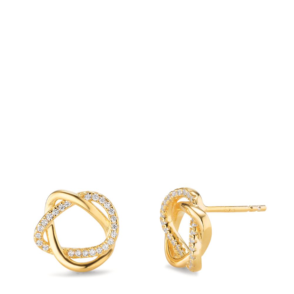 Stud earrings Silver Zirconia Yellow Gold plated Ø12 mm