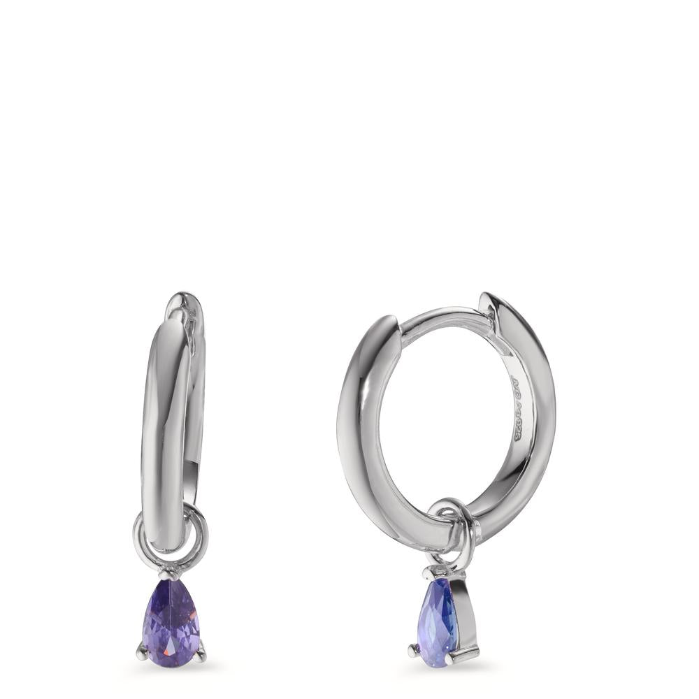 Hinged hoop Silver Zirconia Violet, 2 Stones Rhodium plated