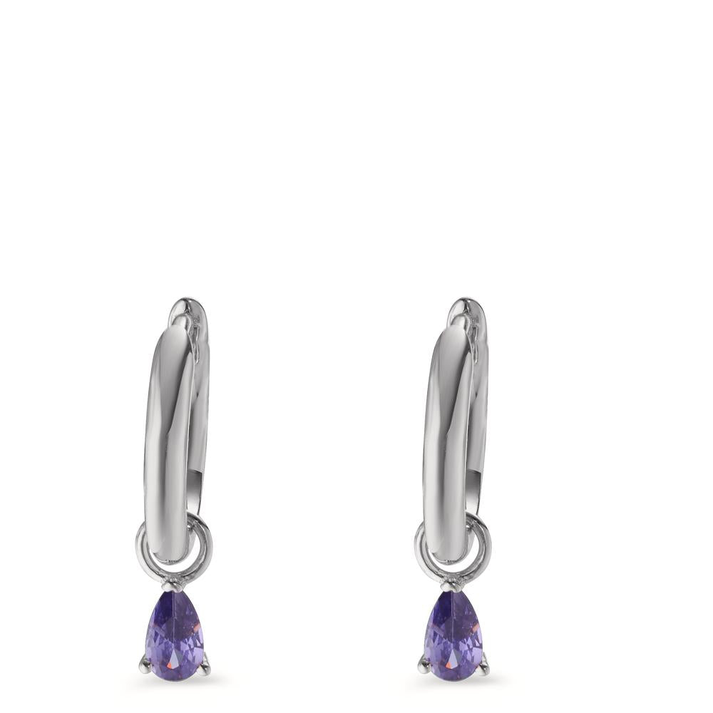 Hinged hoop Silver Zirconia Violet, 2 Stones Rhodium plated