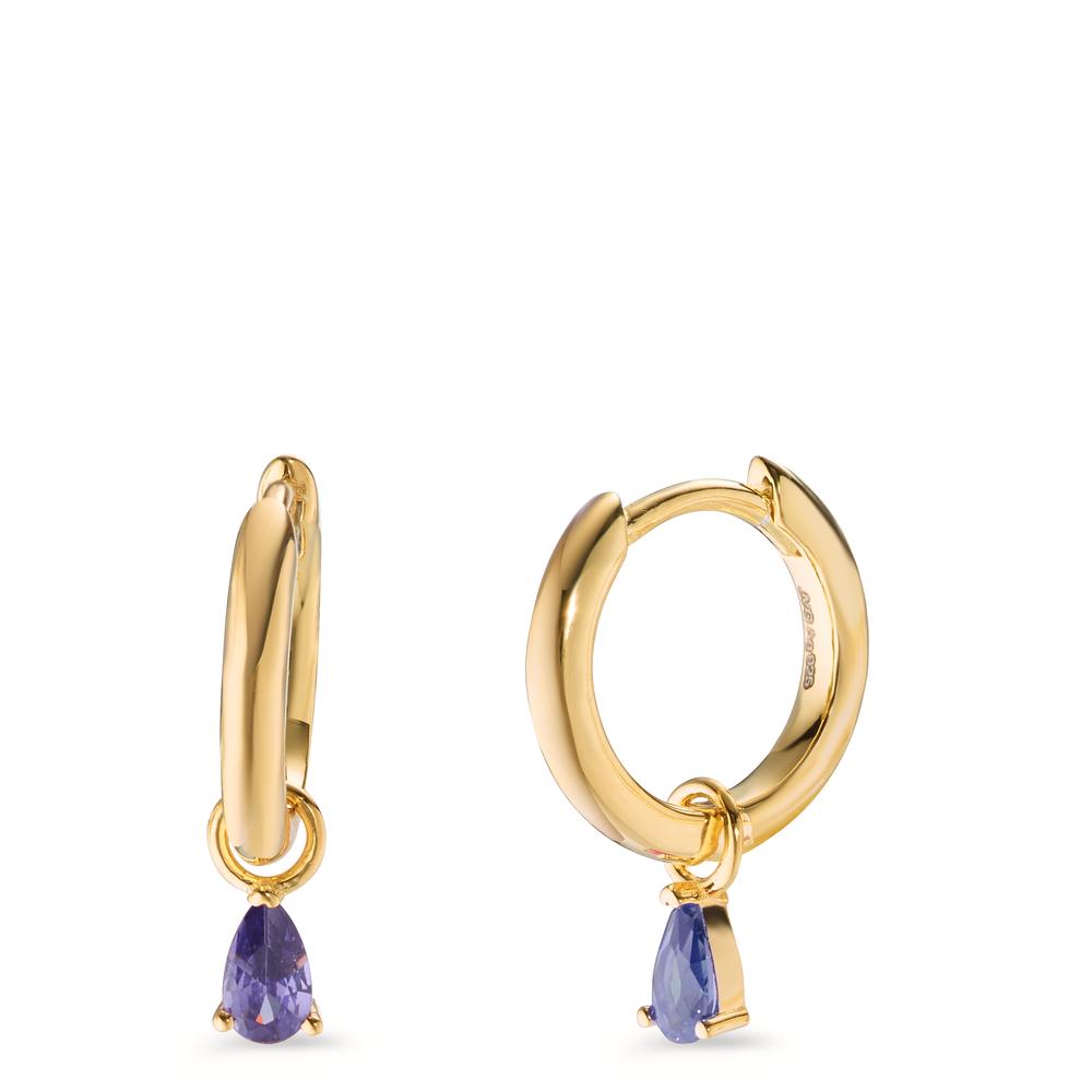 Hinged hoop Silver Zirconia Violet, 2 Stones Yellow Gold plated