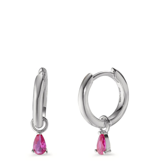 Hinged hoop Silver Zirconia Pink, 2 Stones Rhodium plated