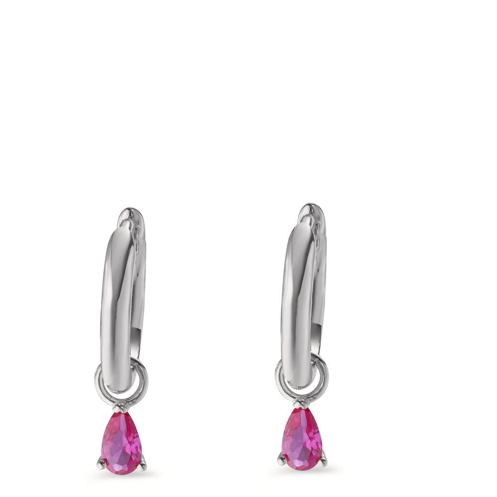 Hinged hoop Silver Zirconia Pink, 2 Stones Rhodium plated