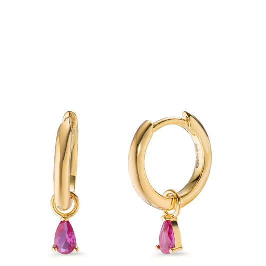 Hinged hoop Silver Zirconia Violet, 2 Stones Yellow Gold plated