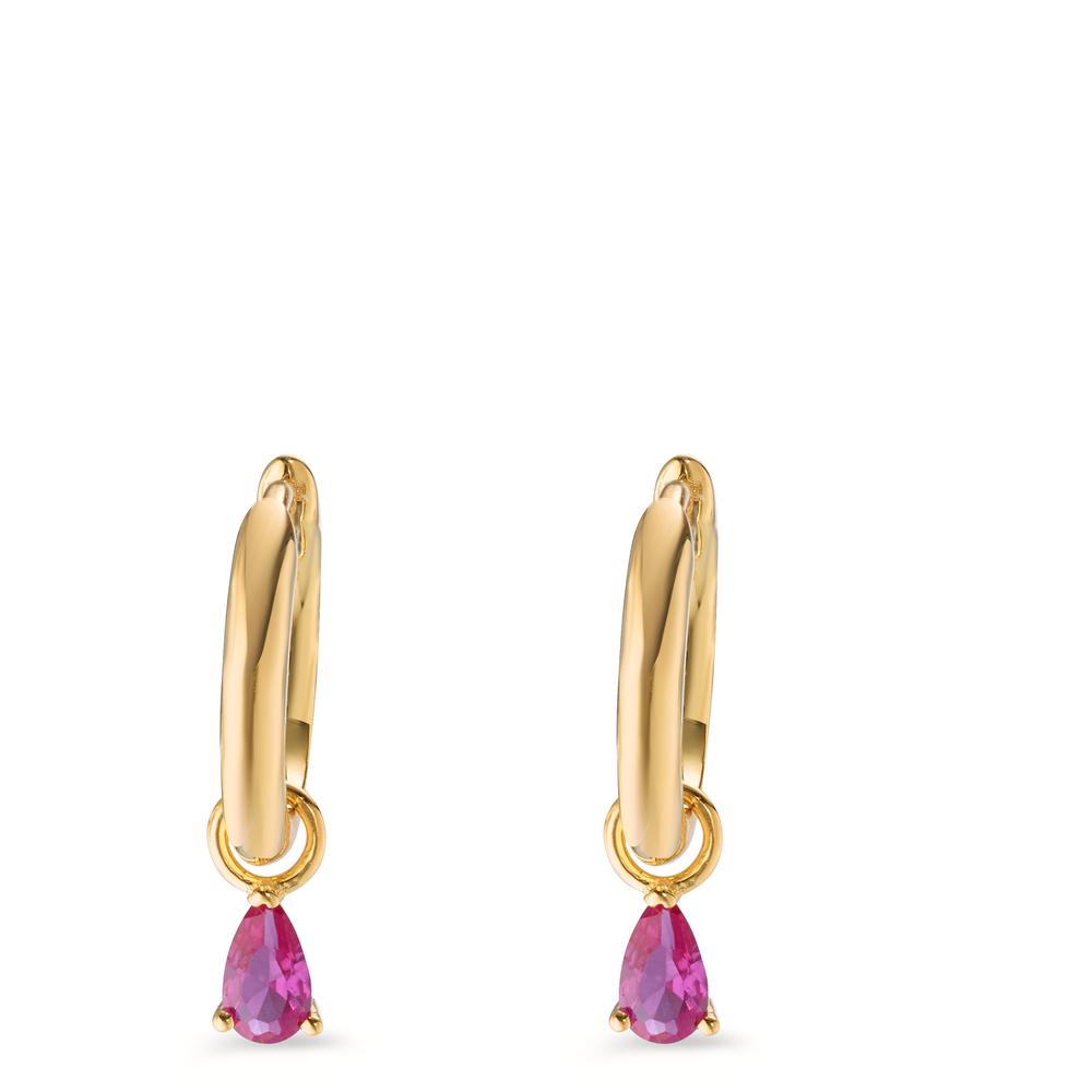 Hinged hoop Silver Zirconia Violet, 2 Stones Yellow Gold plated