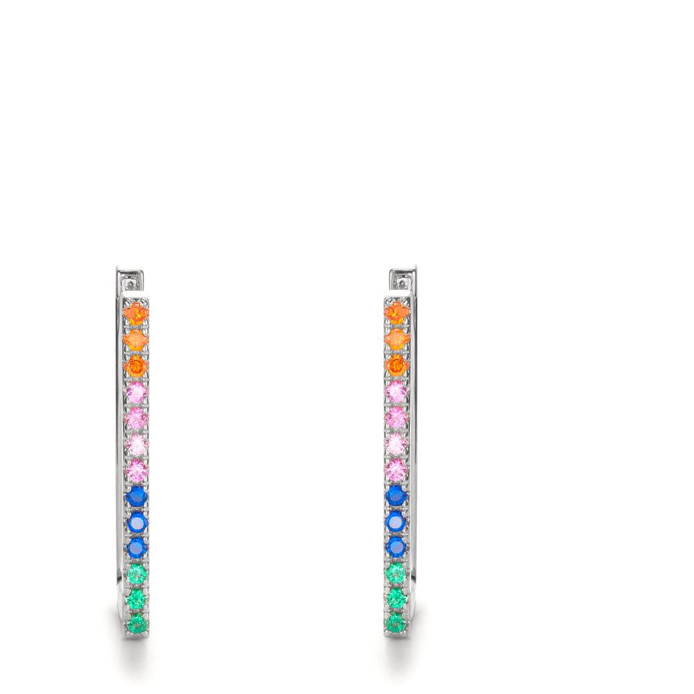 Hinged hoop Silver Zirconia Rainbow-colored, 26 Stones Rhodium plated