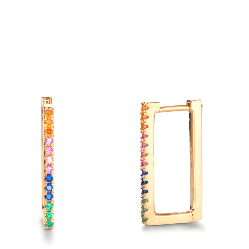 Hinged hoop Silver Zirconia Rainbow-colored, 26 Stones Yellow Gold plated