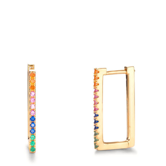 Hinged hoop Silver Zirconia Rainbow-colored, 26 Stones Yellow Gold plated