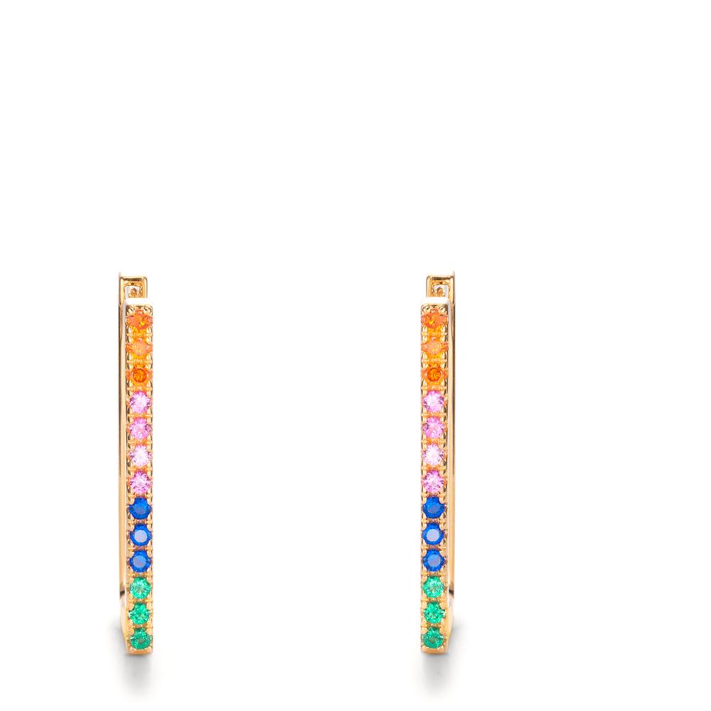 Hinged hoop Silver Zirconia Rainbow-colored, 26 Stones Yellow Gold plated